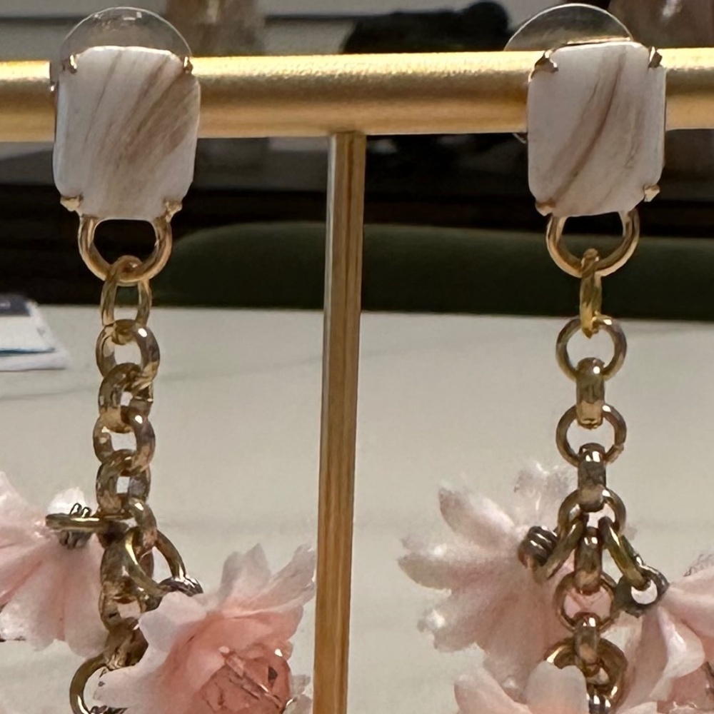 Danny Pollak - Playful Pink Floral Crystal Drop Statement Earrings - Picture 4 of 12
